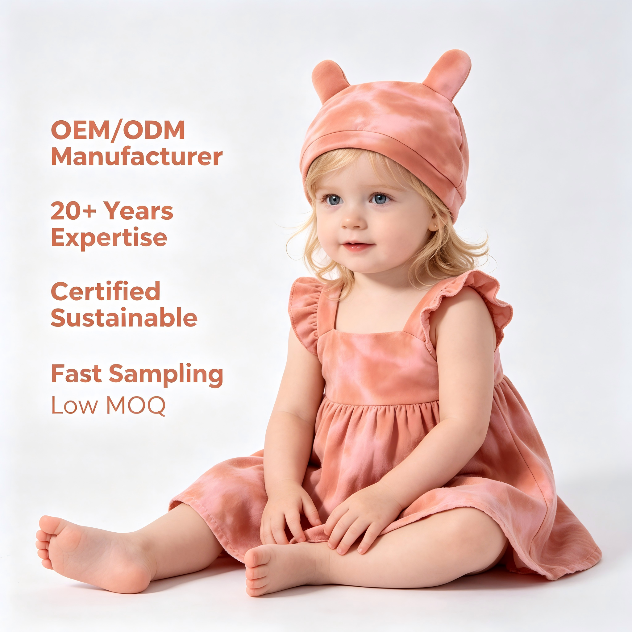 Artisan Organic Cotton Baby Bear Beanie - Natural Plant-Dyed Marble Texture Infant Hat for Premium Brands - Custom OEM/ODM Sustainable Newborn Accessories - Non-Toxic Eco-Friendly Breathable Toddler Headwear