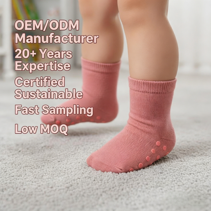 Meias com Grip para Bebê 100% Algodão Orgânico — OEM/ODM | Meias Antiderrapantes para Crianças com Tingimento Natural à Base de Plantas | Calçados Infantis Seguros e Ecológicos Antiderrapantes | Meias para Recém-Nascidos Sustentáveis com Marca Própria | Fabricante Profissional Atacadista