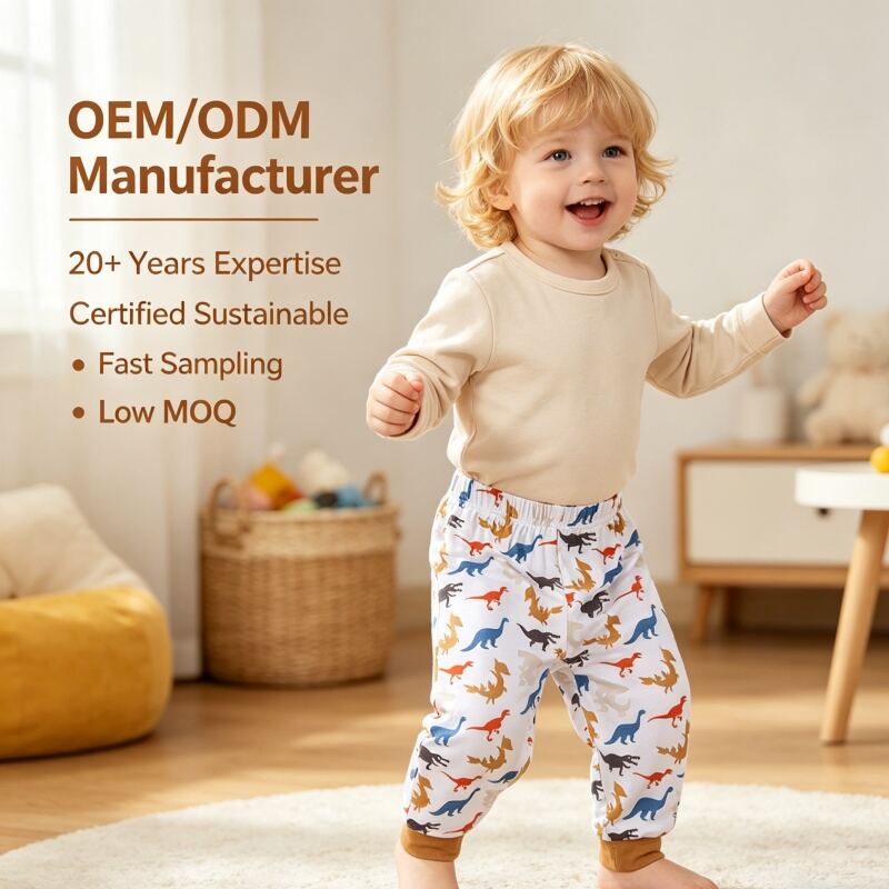 Custom Bamboo Fiber Dinosaur Baby Pants | OEM ODM Toddler Bottoms