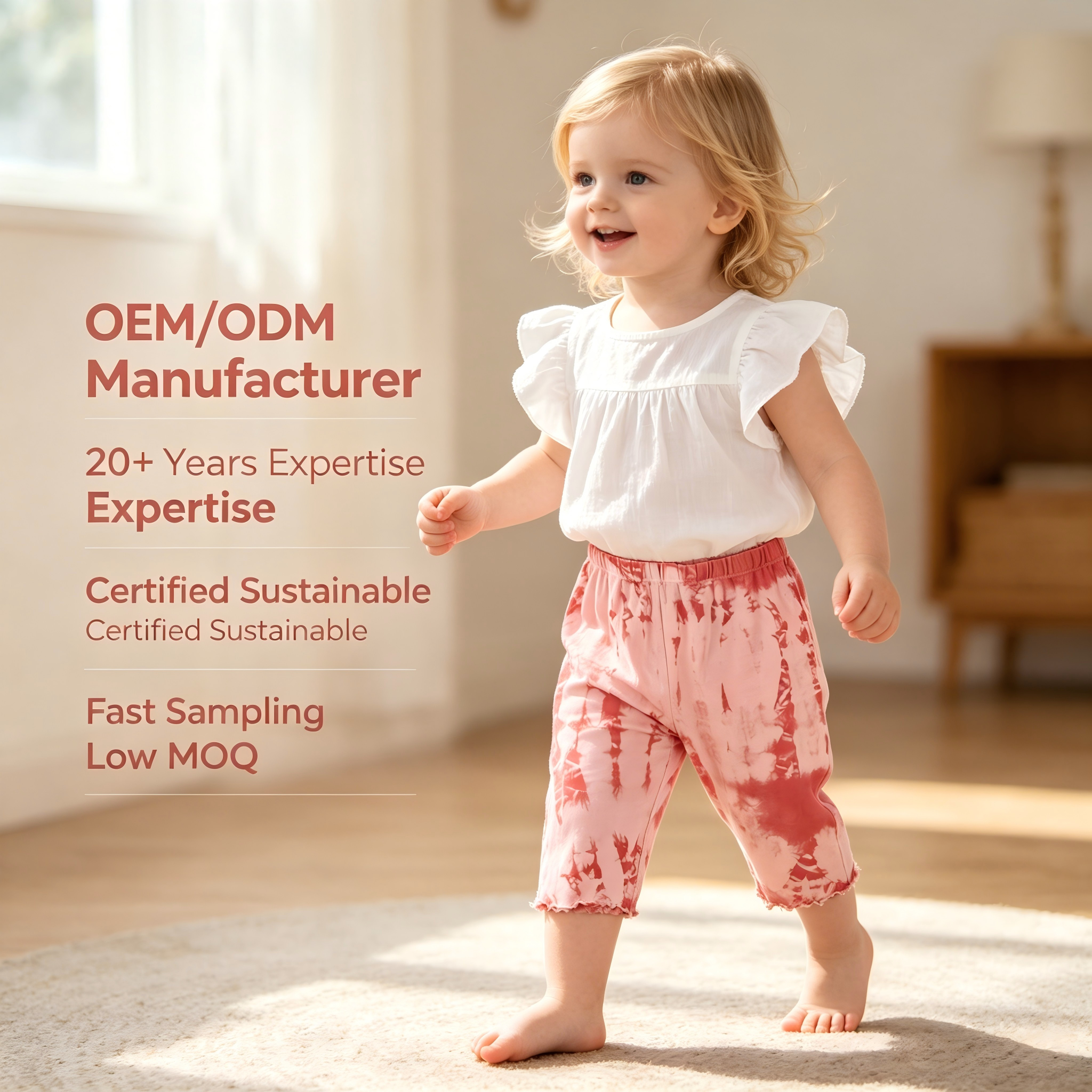OEM/ODM Baby Pink T-Shirt | 100% Organic Cotton Plant-Dyed Toddler Tee | Eco-Friendly Non-Toxic Botanical Dye Dip-Dyed Infant Short Sleeve Top for Private Label | Sustainable Breathable Kids Apparel Wholesale