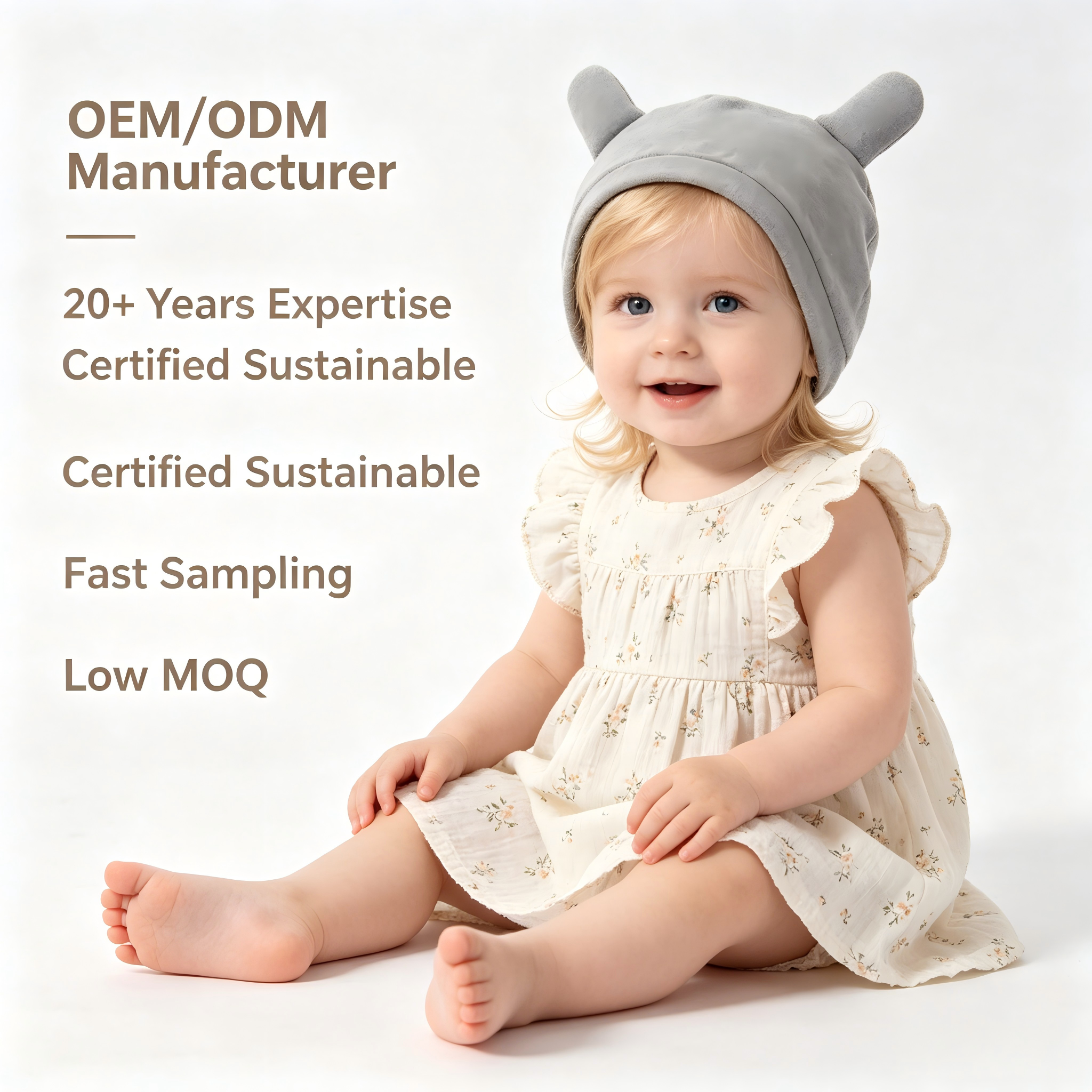 유기농 코튼 아기 베니 모자, OEM/ODM | 식물 염색 유아 곰 귀 모자 제조사 | 부드러운 신생아 모자 공급업체 | 프라이빗 레이블을 위한 친환경 맞춤형 아기 모자, 지속가능한 아기의류 브랜드 전용