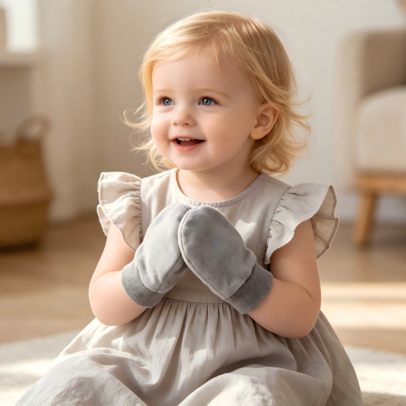 Ensemble bonnet et mitaines pour bébé en coton biologique – Bonnet ours pour nourrissons teint à base de plantes et mitaines anti-rayures, destiné aux marques soucieuses de l'environnement – Fabricant de couvre-chefs pour nouveau-nés sous marque propre (OEM) ou conception sous marque propre (ODM) personnalisé