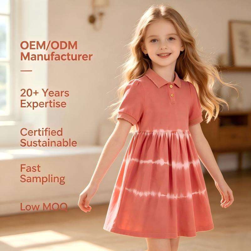 OEM/ODM 100% Cotton Toddler Girls Polo Dress Natural Plant Dyed Tie Dye Summer Kids Short Sleeve Princess Dresses Custom Wholesale