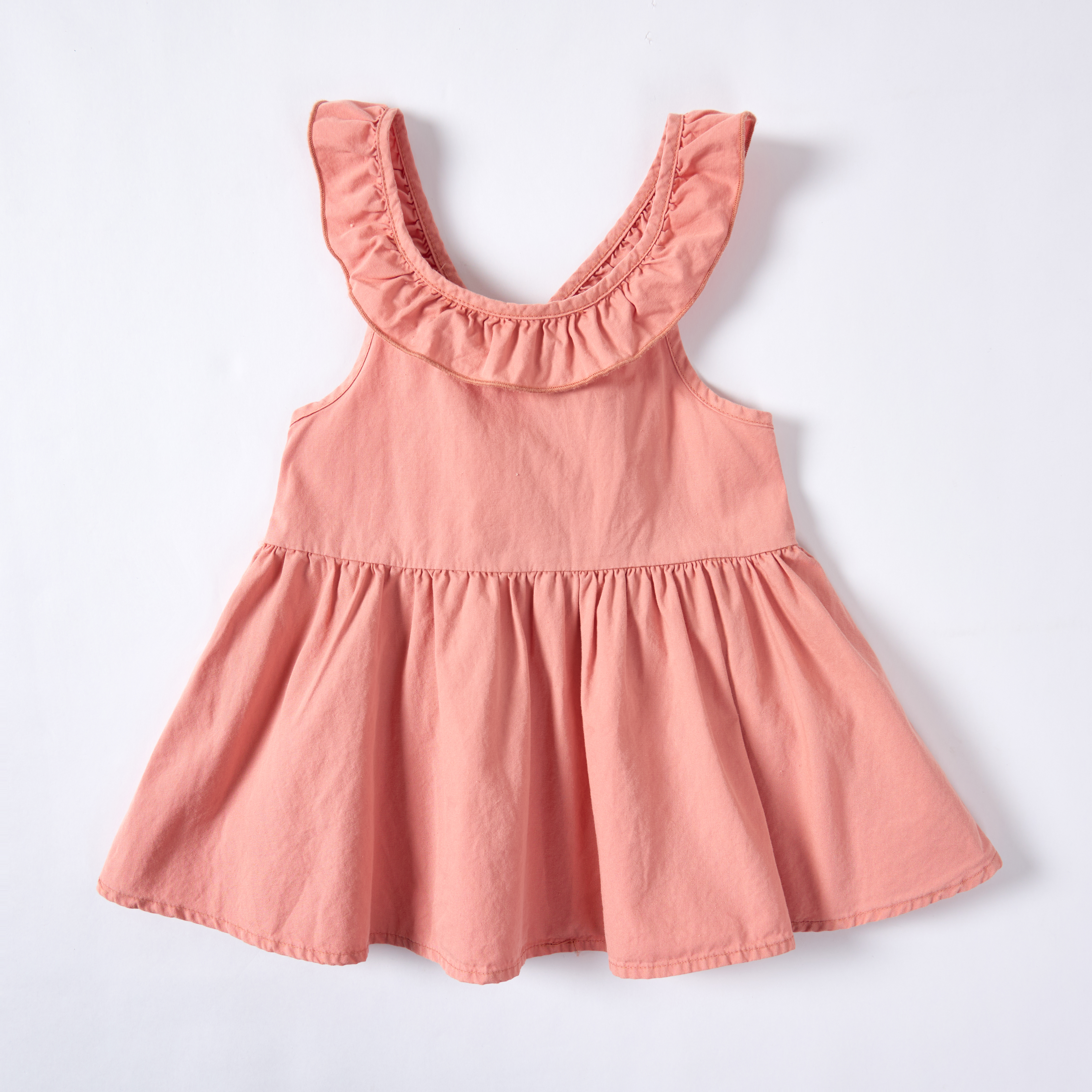 Orange-Pink Sleeveless Ruffle Collar Baby Dress Dyed with Sappanwood Madder Pomegranate Peel