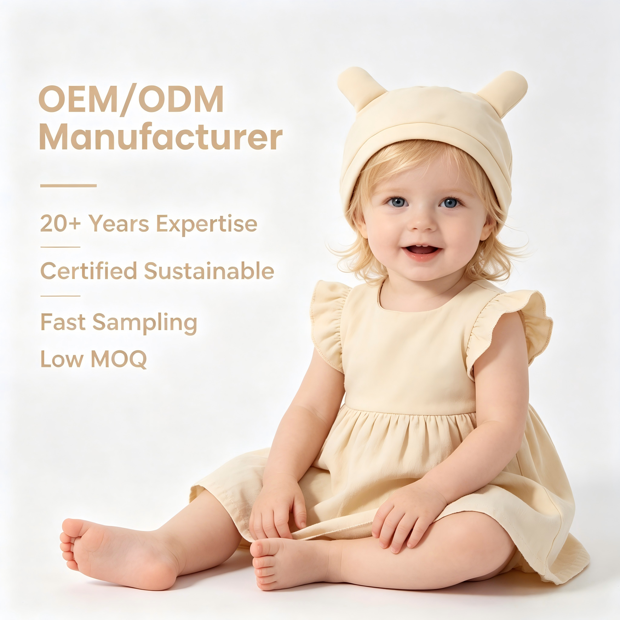 Organic Cotton Baby Bear Beanie - Natural Plant-Dyed Infant Ear Hat for Eco-Friendly Newborn Brands - Custom OEM/ODM Sustainable Baby Accessories - Soft, Non-Toxic Breathable Toddler Headwear – Manufacturer Direct
