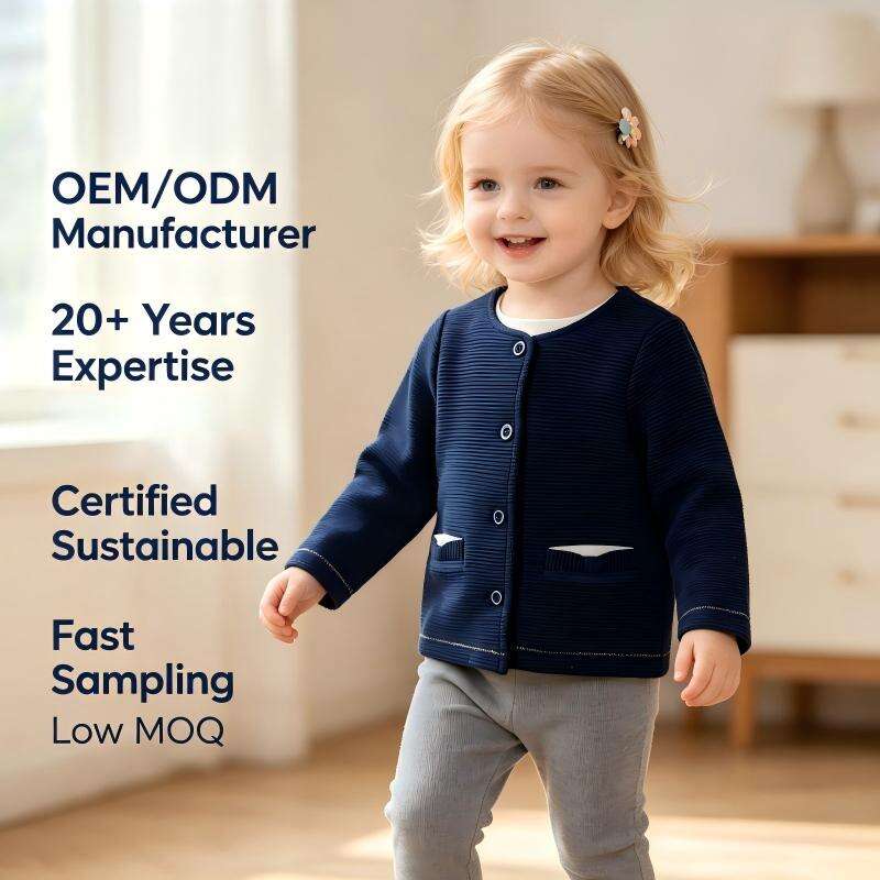 Brugerdefineret babykardigan i strikproducent, OEM og ODM | Langærmet babytrøje med knapper | Boutique-leverandør af babytøj til private label-mærker