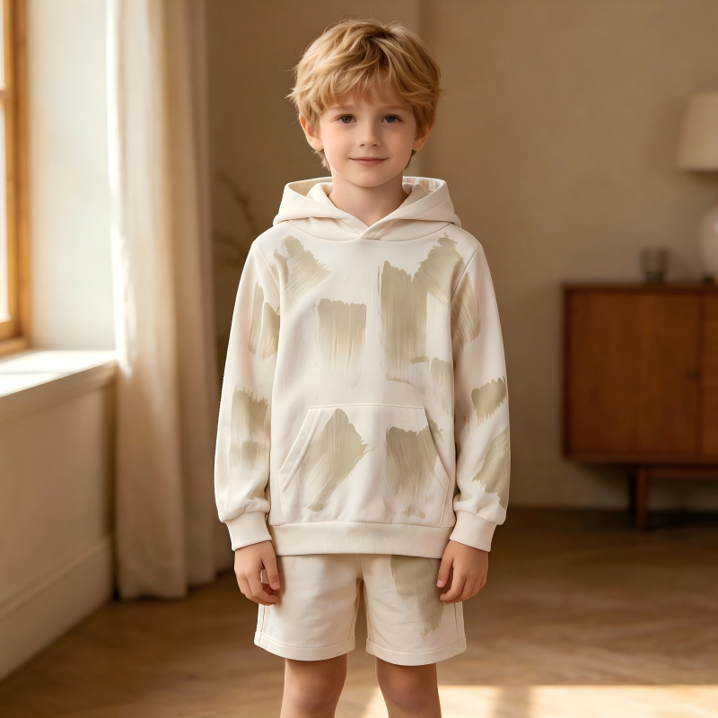 OEM/ODM Children's Brush Stroke Print Hoodie | 100% Cotton Organic Plant-Dyed Kids Pullover | Eco-Friendly Non-Toxic Botanical Dye Sweatshirt for Private Label | Sustainable Breathable Toddler Wear | Wholesale Manufacturer