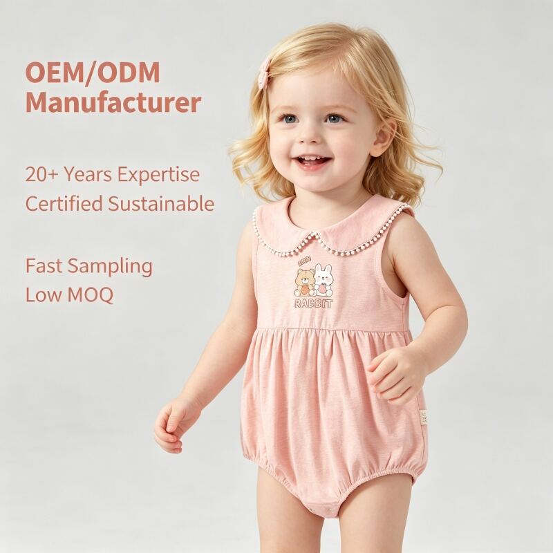 Vestido-Bolha de Algodão para Bebê Menina com Gola Peter Pan | Fabricante de Roupas para Bebês, OEM e ODM