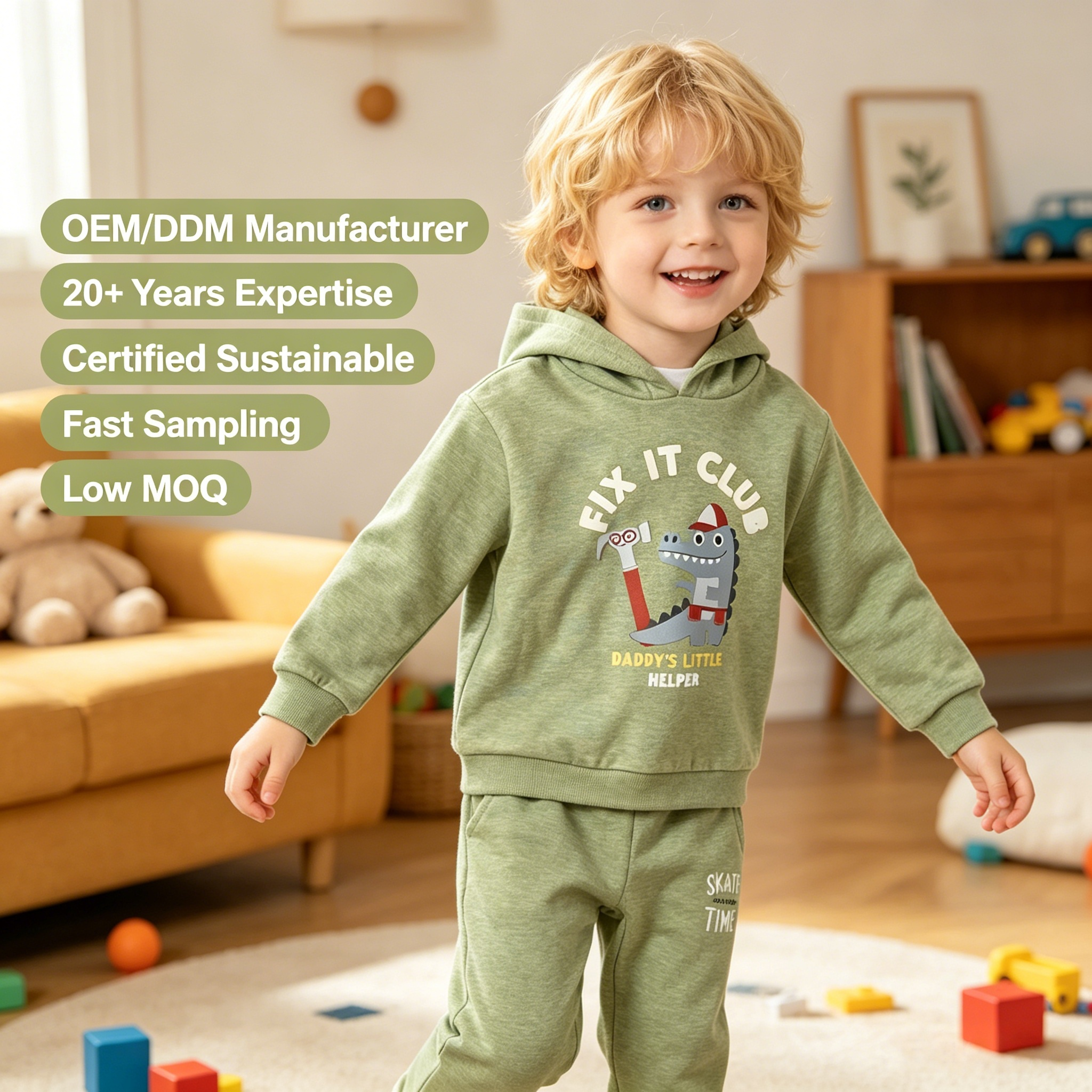 Custom Kids Graphic Hoodie & Jogger Set Manufacturer | 100% Cotton Plant Dyed Children Tracksuit OEM ODM