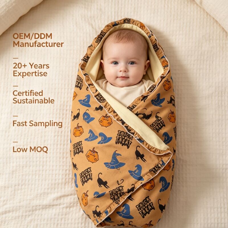 Custom Halloween Baby Swaddle Blanket Manufacturer | OEM ODM Infant Receiving Blanket with Flannel Backing