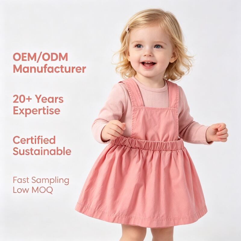 맞춤형 면 소재 베이비 서스펜더 드레스, 식물 염색 유아 파나포어 스커트, 지속 가능한 OEM/ODM 베이비 의류 제조사