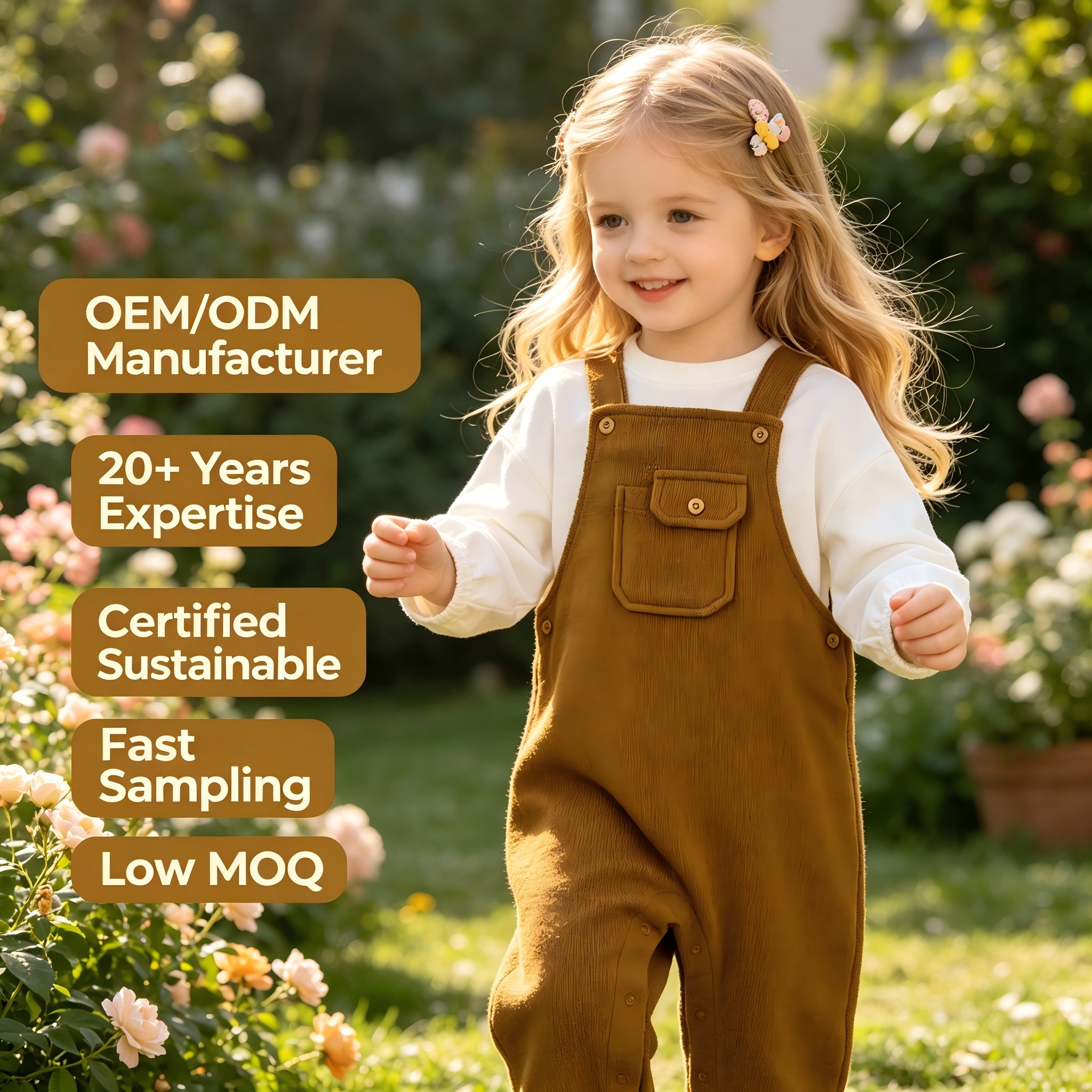 OEM/ODM Vintage Kids Cotton Overalls | Custom Textured Knit Toddler Jumpsuit with Flap Pocket | Sustainable Earthy Tone Children Romper with Inseam Snaps | Wholesale Private Label Premium Infant Boutique Romper Suit