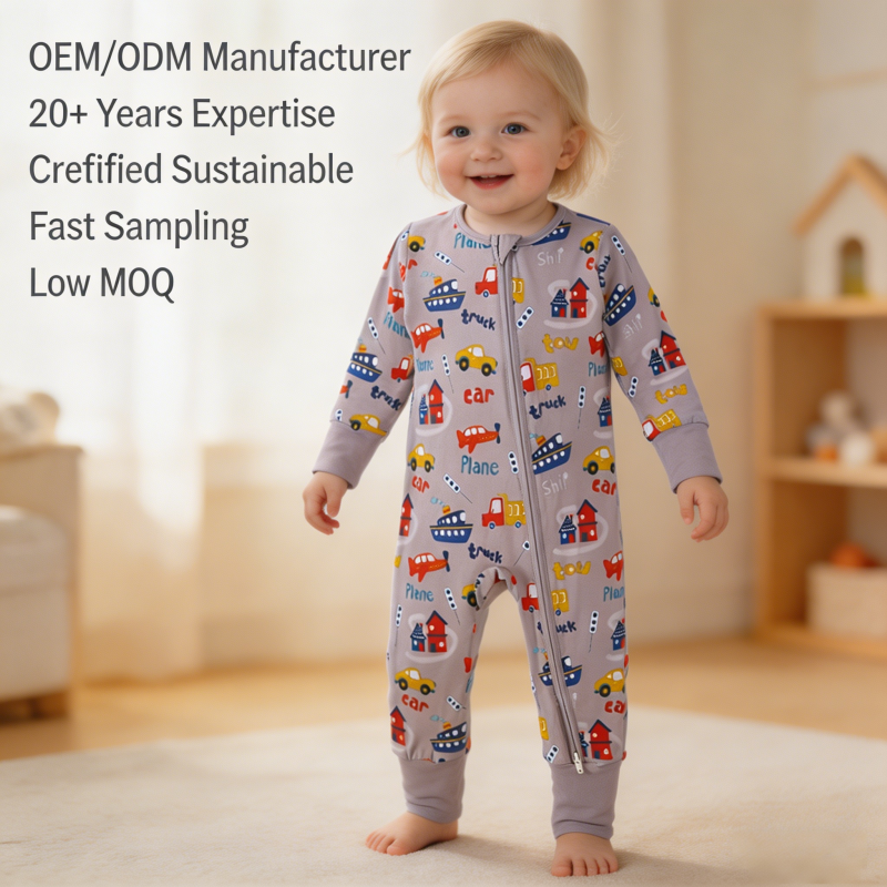 Custom Vehicle Print Baby Sleeper Manufacturer | OEM ODM Infant Zip Romper Supplier
