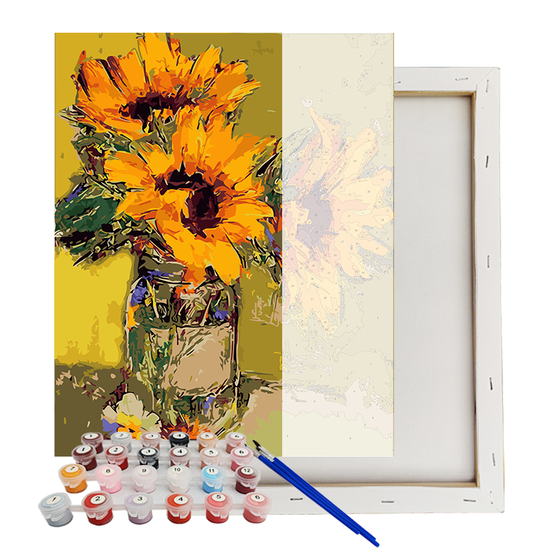 Kits de Pintura por Números para Adultos Girassóis em um Pote