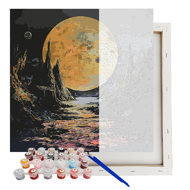 Pictură după numere cu acrilice Peisaj lunar într-un canion