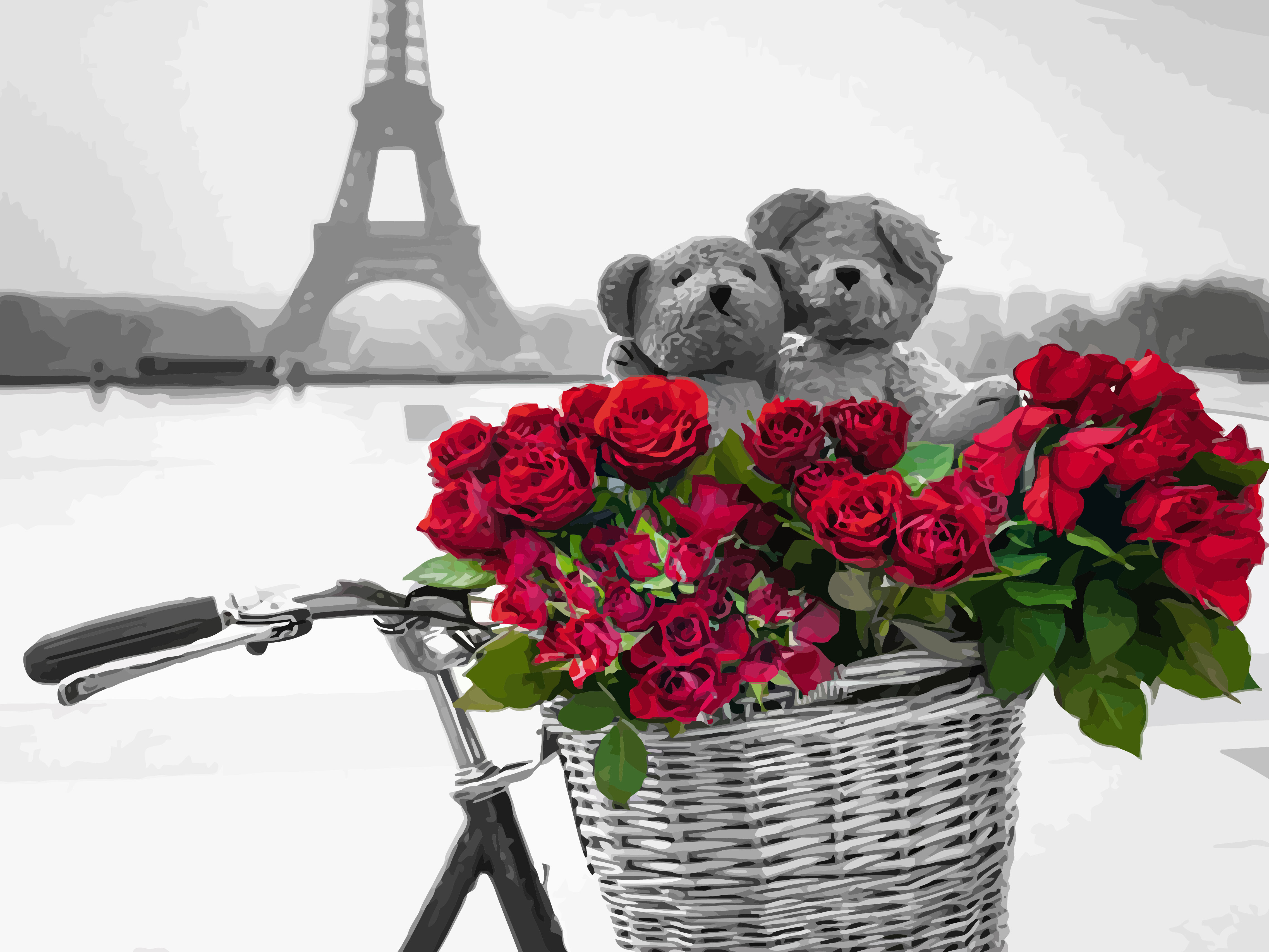 DIY-Ölbildmalset auf Leinwand Rote Rosen in Paris