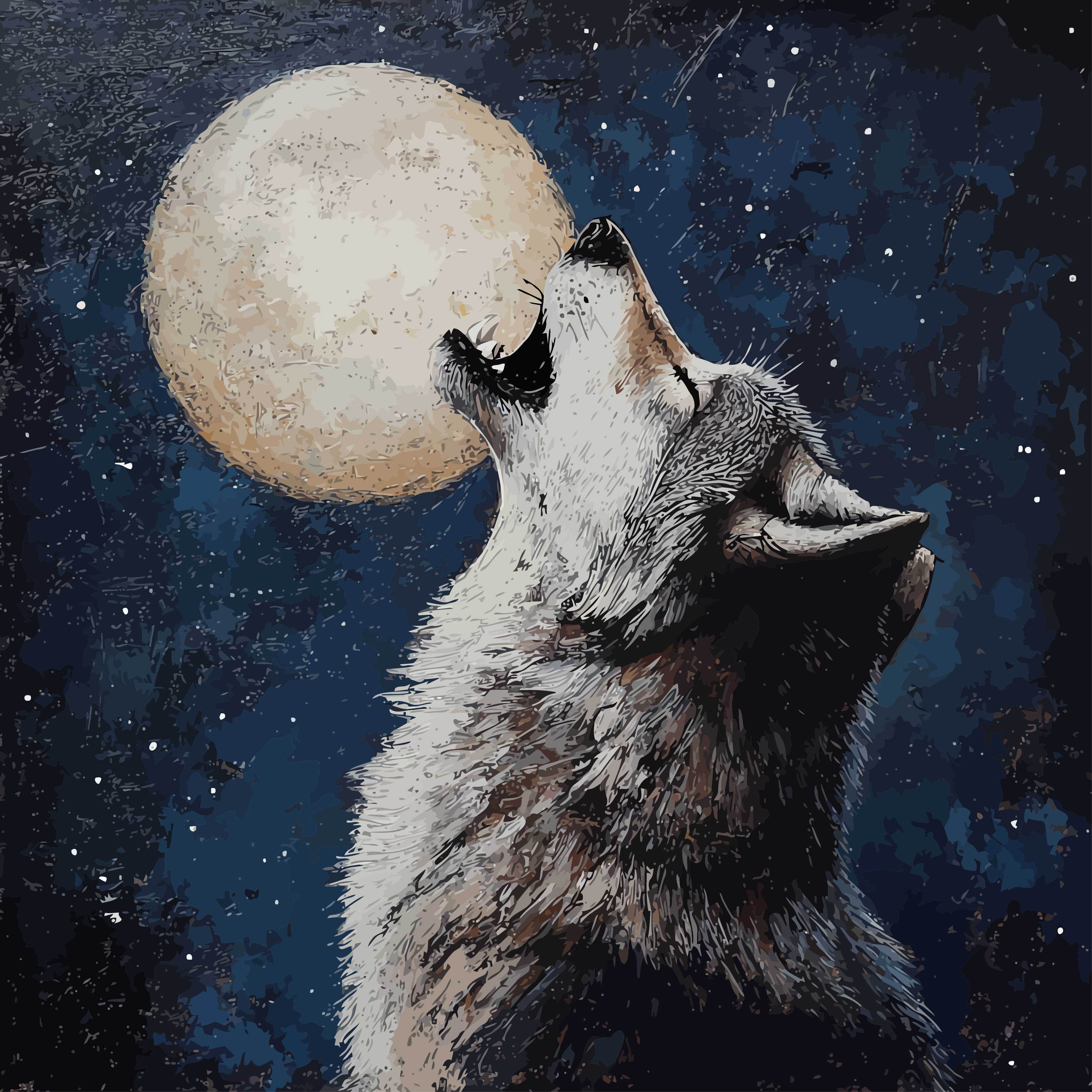 Rahmenbilder Malen-nach-Zahlen-Sets Mondbeleuchteter Wolfsruf