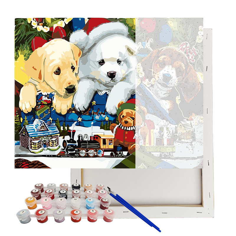 Materiales para Pintura por Números DIY Cachorros de Navidad