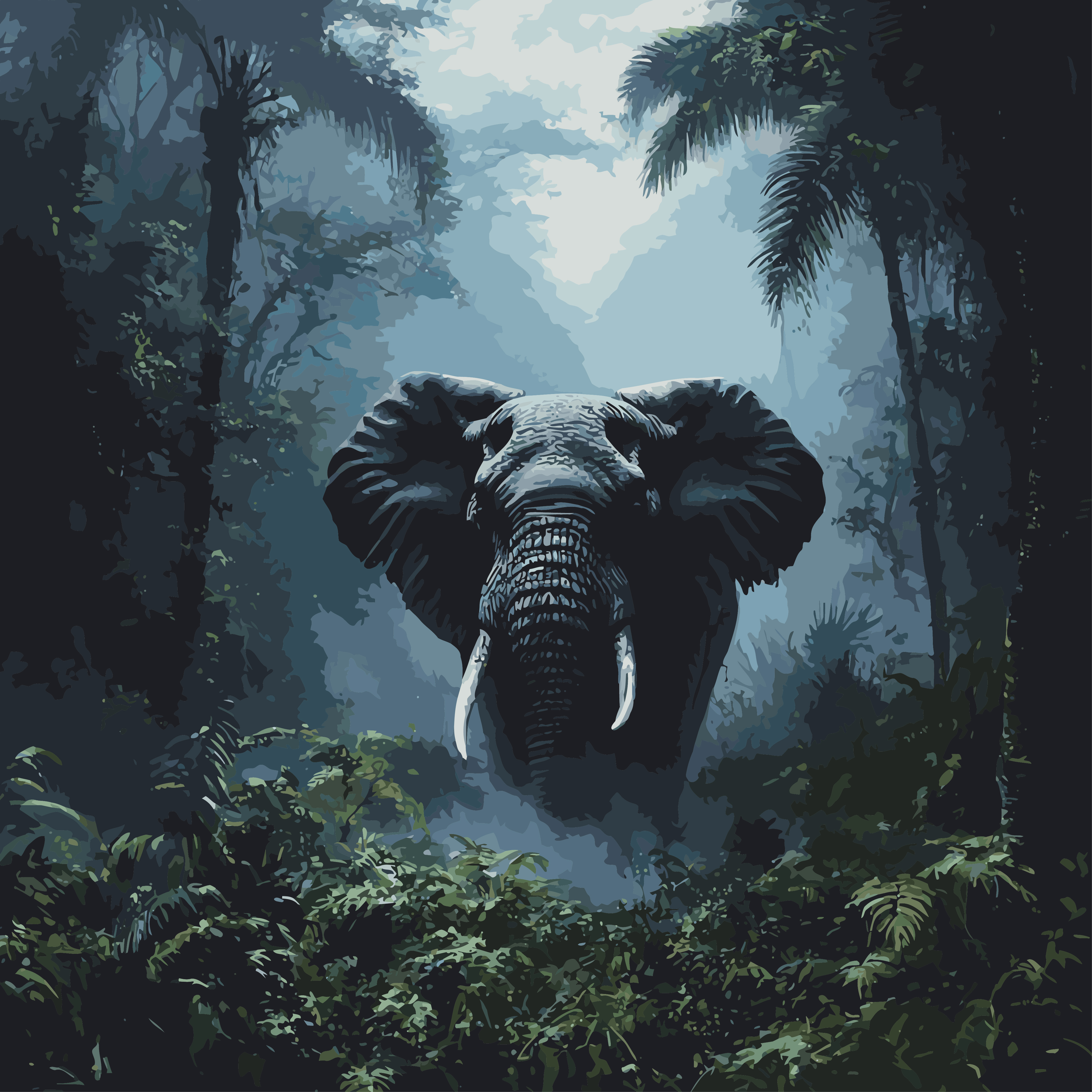 DIY-Malen nach Zahlen Fabrik Elefant im Nebel