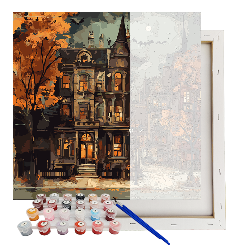 Custom DIY Paint By Number Autumn Moonlit Mansion