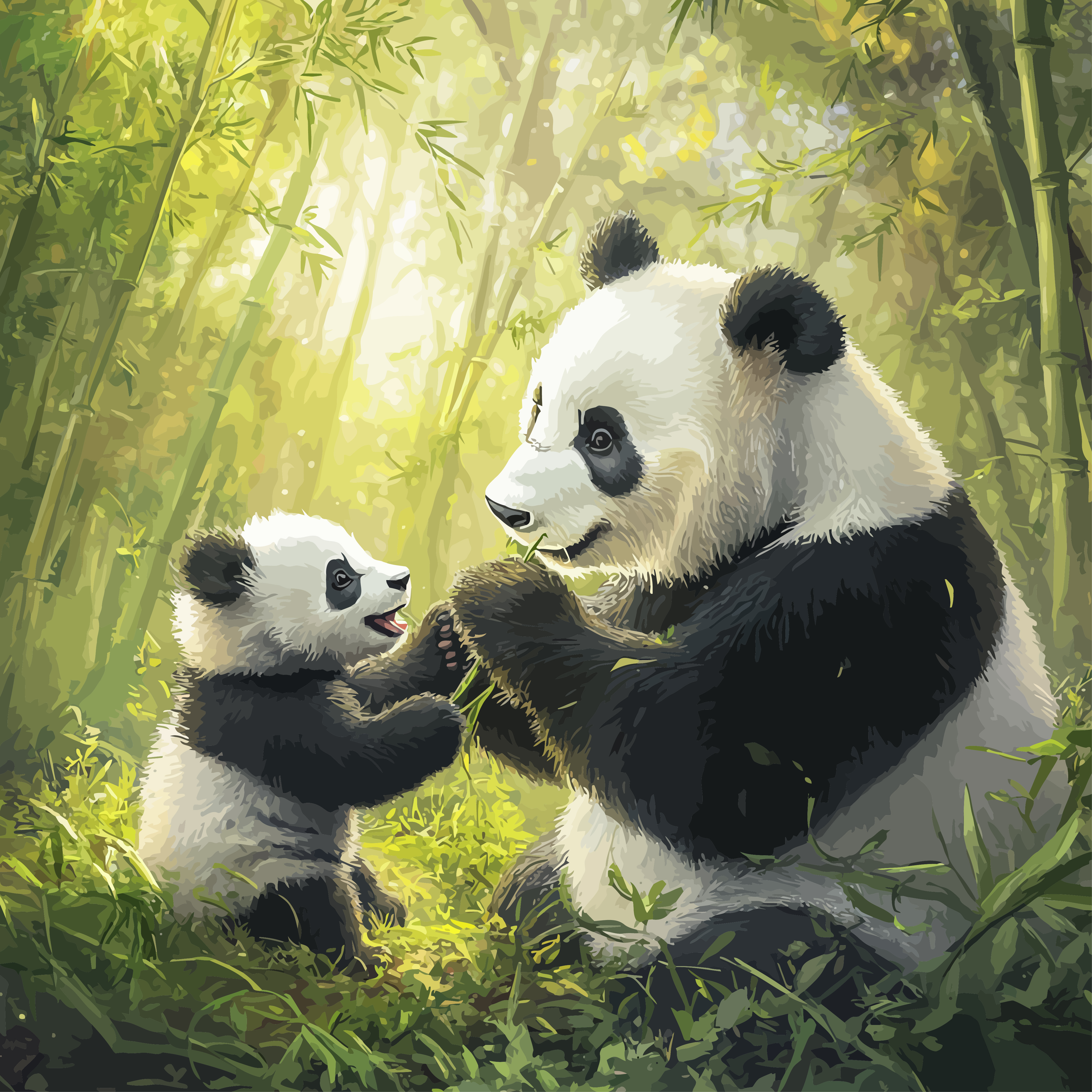 Bild Malen nach Zahlen Panda Elternteil - Kind