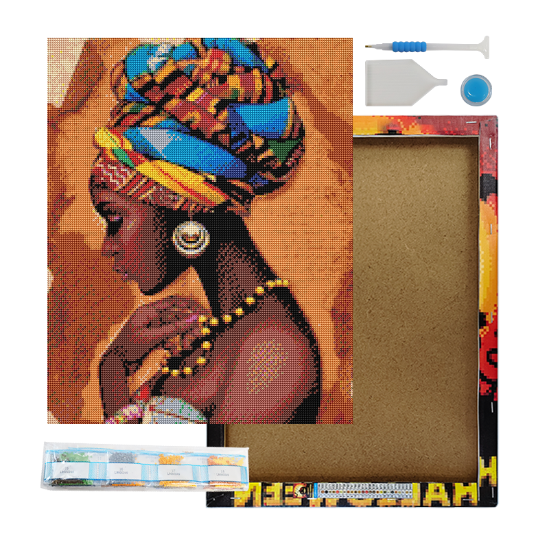5D-Diamantstickerset komplett mit Farbenfarbiger Turban Dame