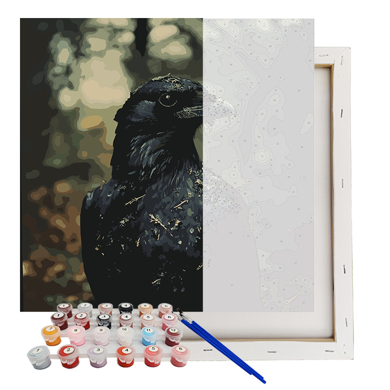 Kit de Pintura por Números para Adulto Técnica Óleo sobre Tela Floresta Escura Corvo