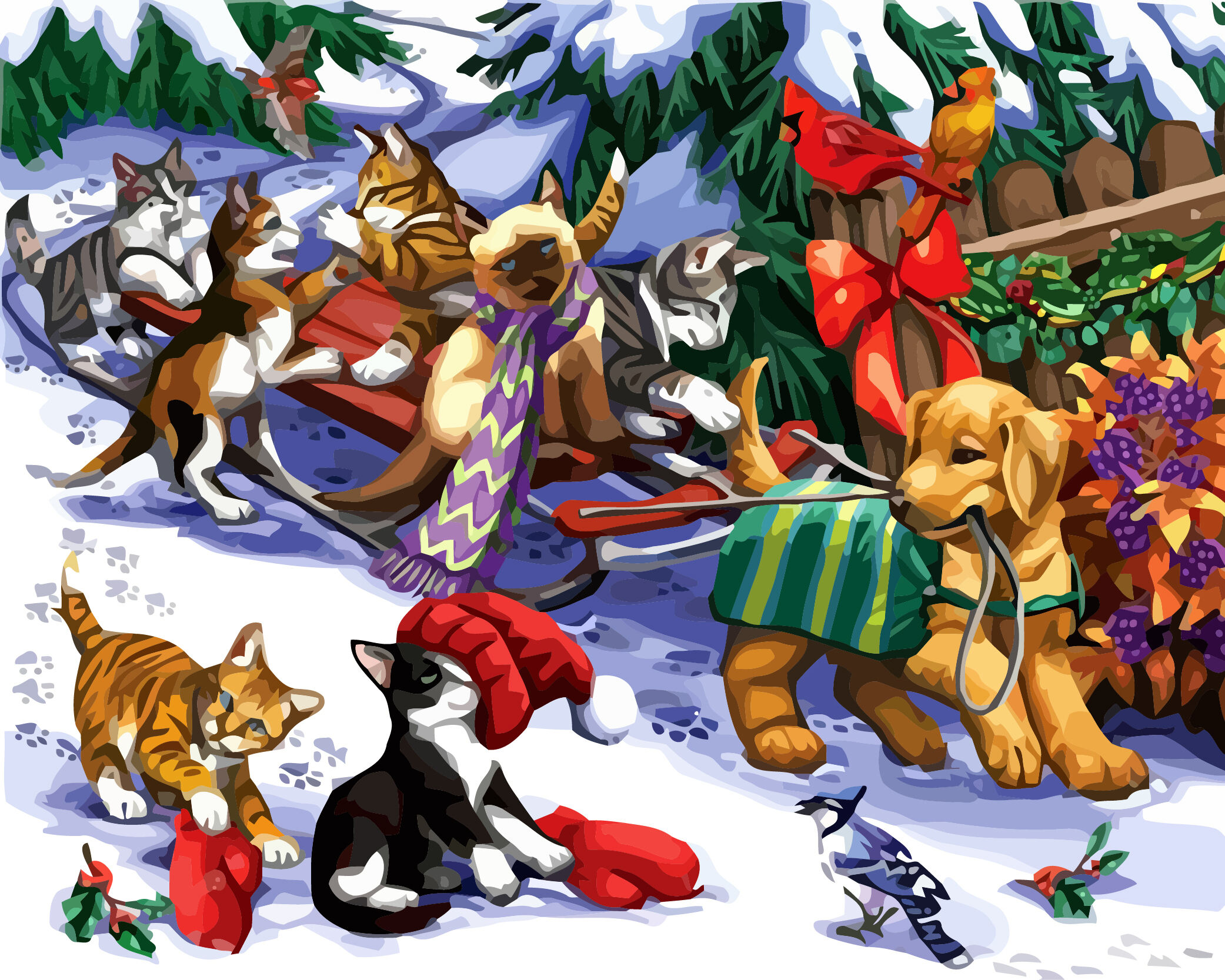Tela Pintura A Óleo Por Número Natal Pets