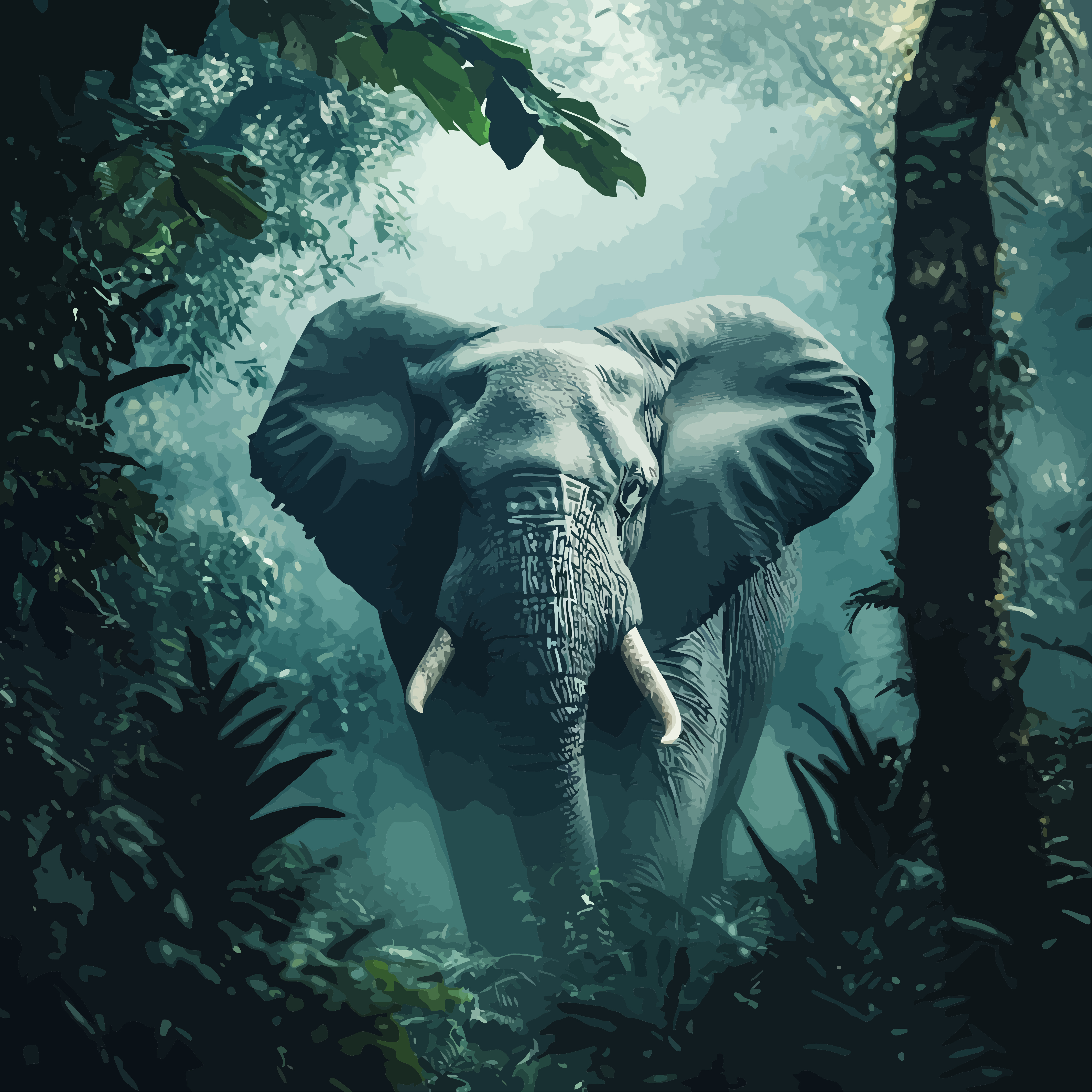 Leinwand nach Zahlen Dschungel Elefant