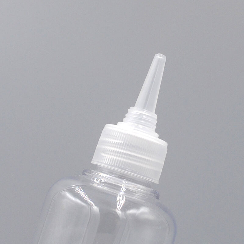 Clear Plastic Hair Oil Squeeze Applicator Packaging Bottle with Pointed Dispensing Cap