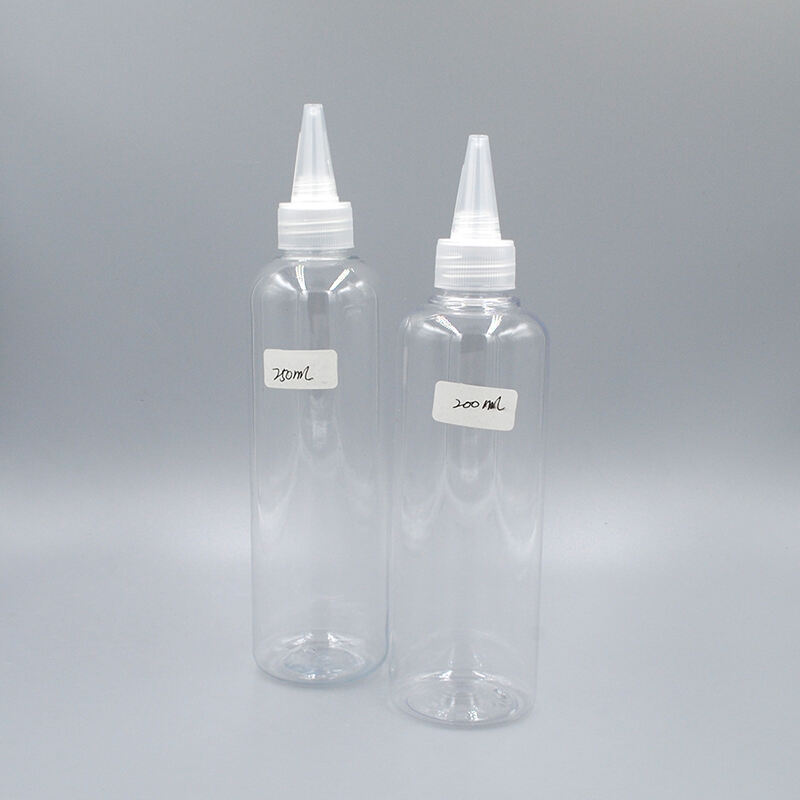 Clear Plastic Hair Oil Squeeze Applicator Packaging Bottle with Pointed Dispensing Cap