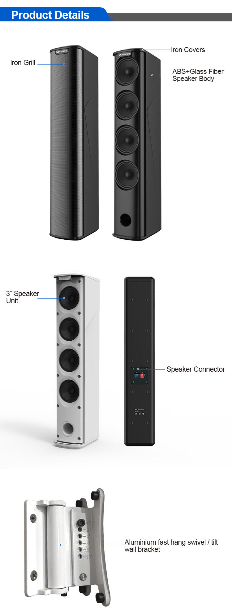 R-QS403/QS803 Waterproof Line array column speaker 4*3″ Ferrite speakers 100W@8Ω factory