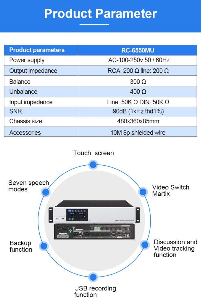 Professional meeting room discussion video tracking camera audio video wired digital conference system factory