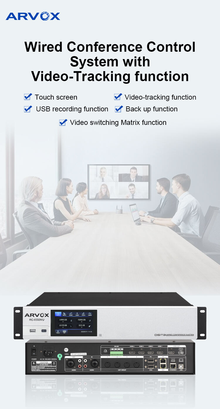 Professional meeting room discussion video tracking camera audio video wired digital conference system factory