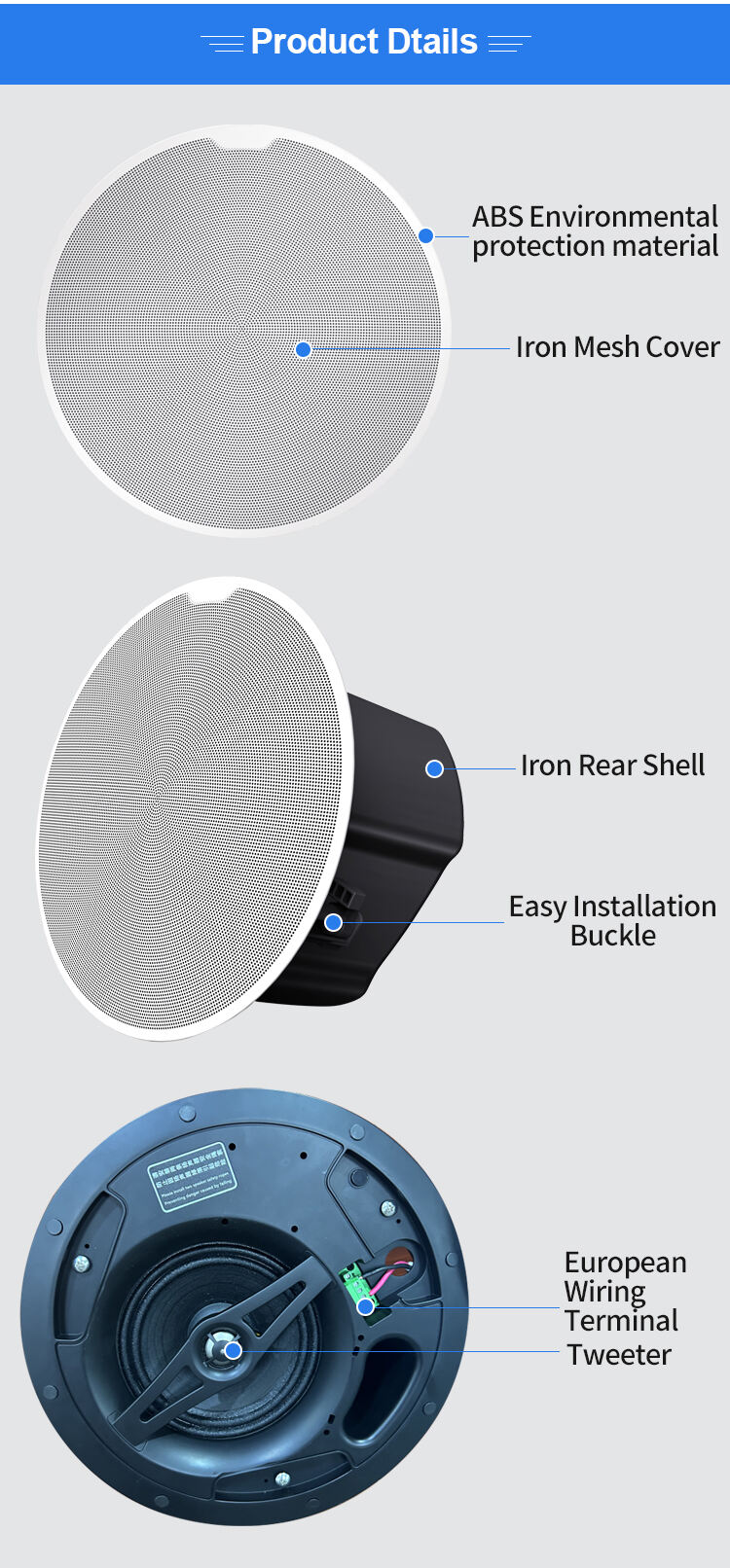  2 way smart frameless hanging ceiling speaker home theater sound system ceiling speaker details