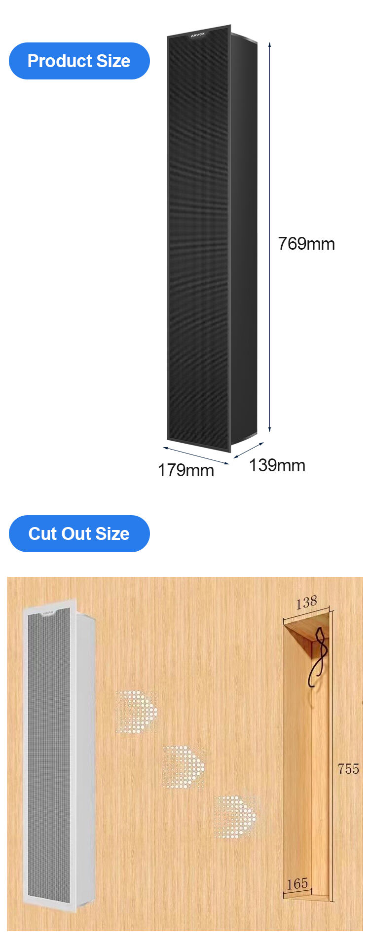 R-EB404 Indoor embedded line array column speaker 4*4″ ferrite speakers 250W@4Ω factory