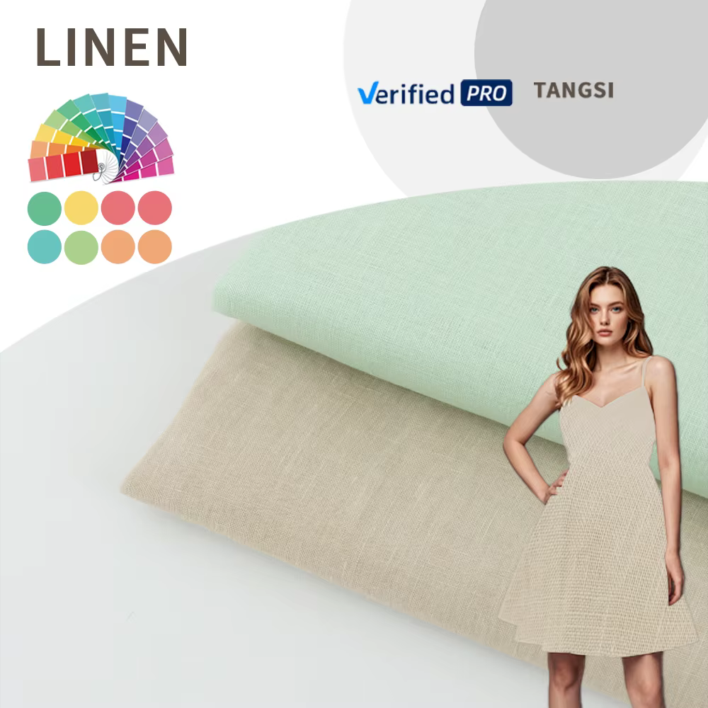 100% Linen Pure Yarn Fabric Eco-Friendly Woven Plain Linen Cloth for Clothing Design for Boy and Girl Shirts linen fabric
