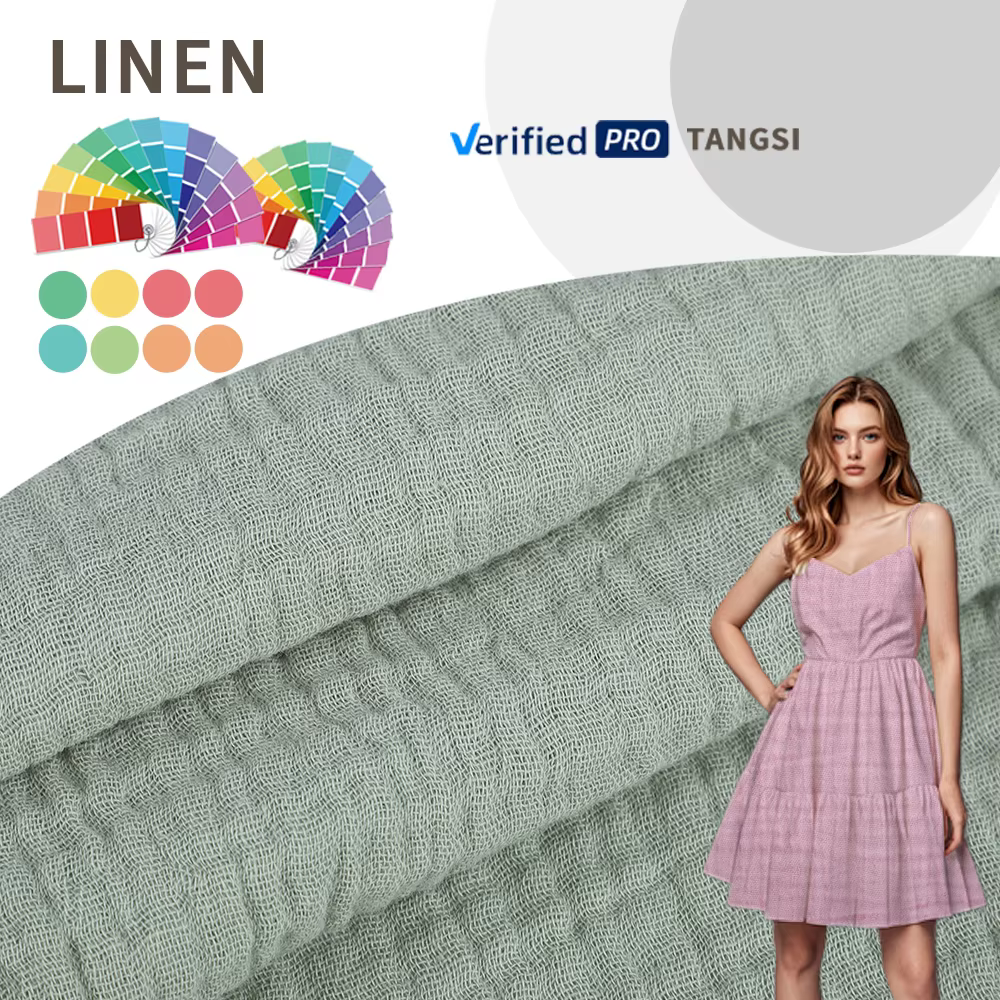 High Quality Wholesale Factory Woven Fabric Solid Color Crinkle Fabric Pure Cotton for Girls Women's Clothing Dress Shirt supplier