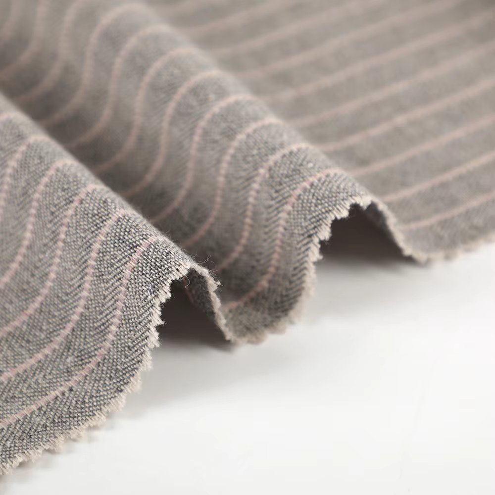 China New Trend Design Cheap Price Stripe Pattern Yarn Dyed Fabric 205GSM Cotton Linen for Girls Women's Clothing Dress Shirt details