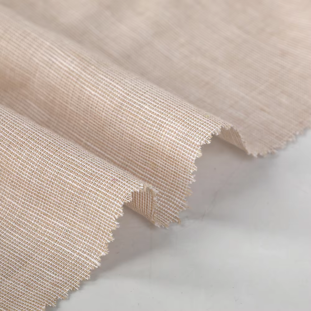 Direct Factory Sales Women's Clothing Organic Linen Cotton Yarn-Dyed Fabrics Solid Color Blouse T-Shirt Dress Woven Stretch details