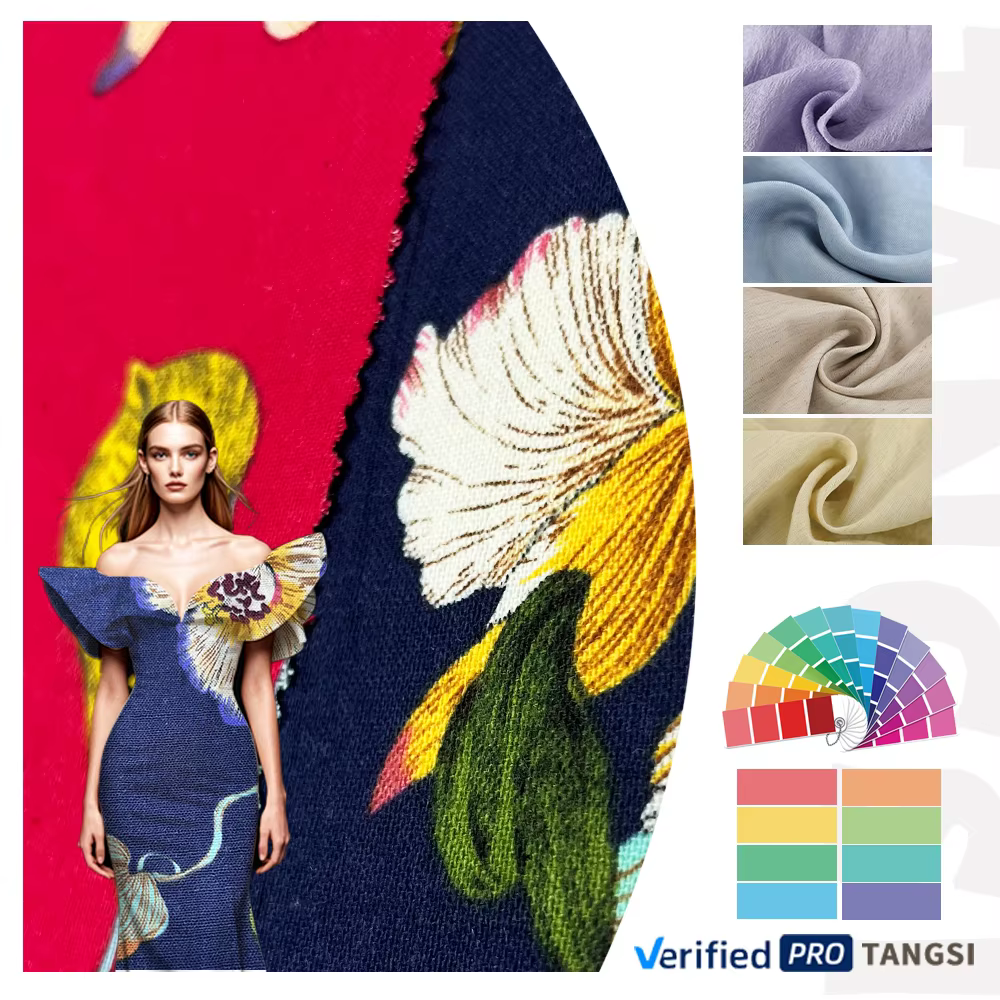 Chinese Factory Wholesale New Woven Digital Printed Fabric Floral Pattern Cotton Linen for Girls Women's Clothing Dress Shirt factory