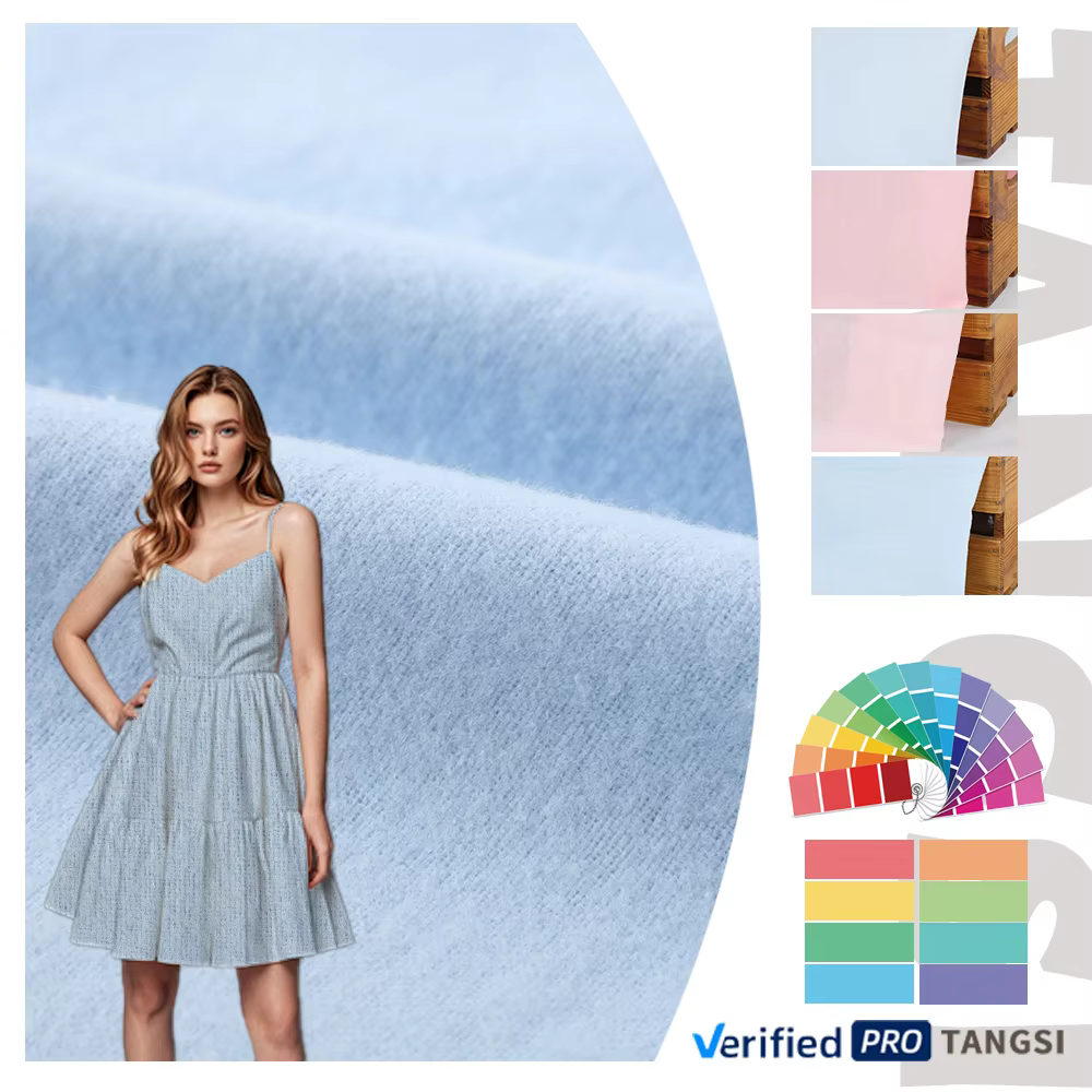 New Fashion Organic 100% Cotton Baby Blue Pear Velvet Fabric Soft Comfortable Woven Dress and Garment for Girls