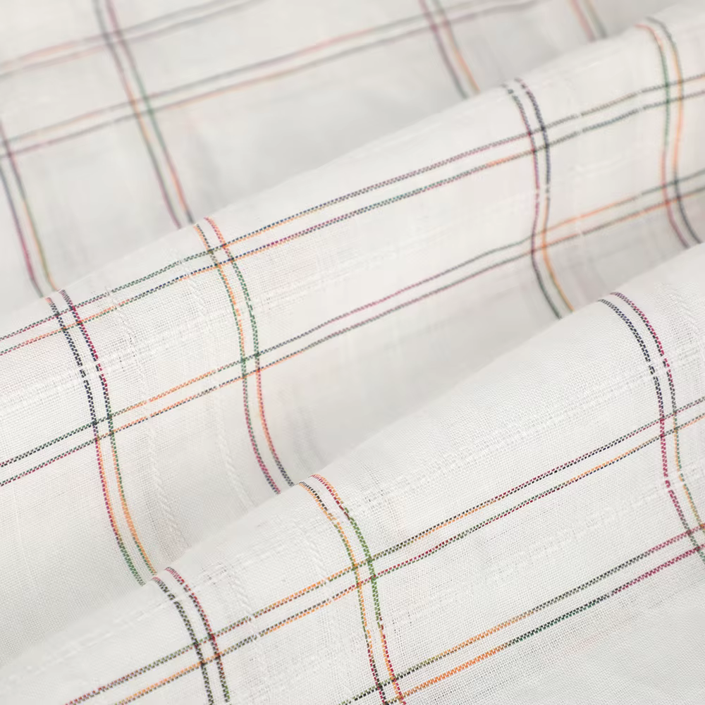 Factory Custom Beautiful Fashionable Design 100% Ramie Jacquard Yarn Dyed Fabric Woven for Boys Dress Wholesale Production linen fabric factory