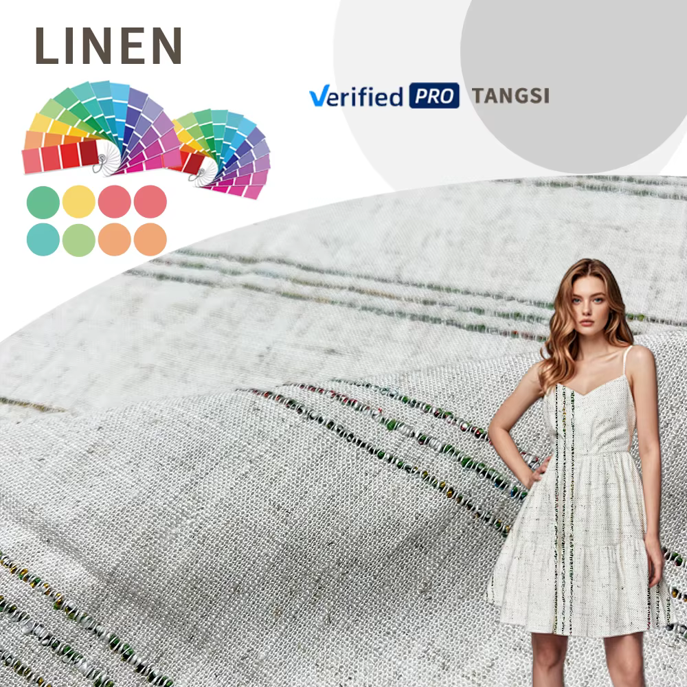 Hot Sales Luxury Organic Stretch Striped Design Custom Woven Girl Women Men Boys Flax Yarn Dyed Linen Fabric for Shirt Dress