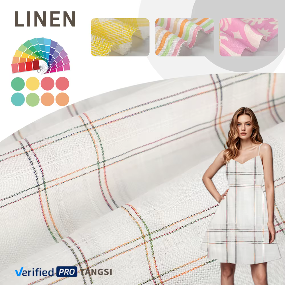 Factory Custom Beautiful Fashionable Design 100% Ramie Jacquard Yarn Dyed Fabric Woven for Boys Dress Wholesale Production linen fabric supplier