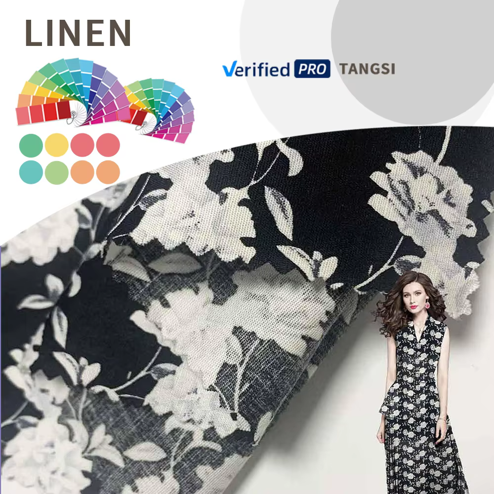 Factory Direct Sales Quality Assurance White and Blake Floral Printed Fabric Cotton SP for Girls Women's Clothing Dress Shirt supplier