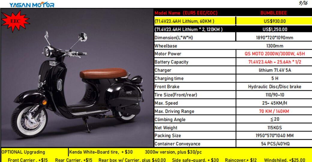 EEC 2000W High Speed Good Quality Electric Scooter manufacture