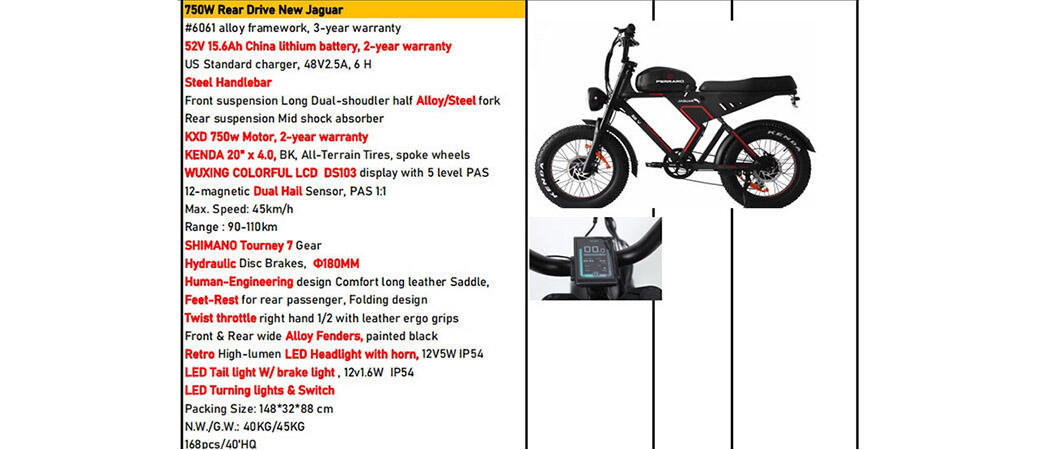 Moderna trazione posteriore da 750 W Nuovo fornitore di prezzi di fabbrica Jaguar eBikes