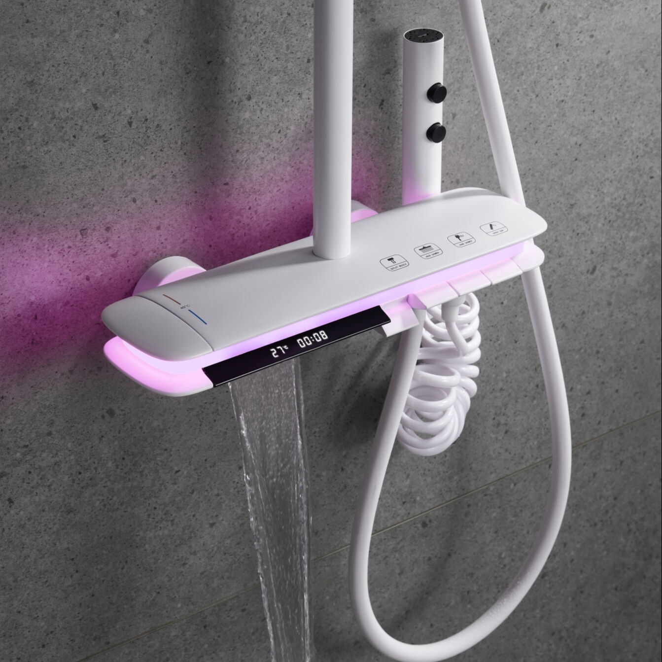 Olife Banos White LED Shiny 4 Funtion Rainfalll Piano Key Hot And Cold  Sprinkler Shower Head Sets System