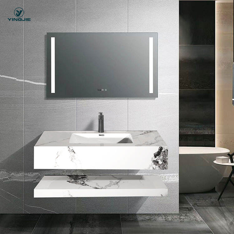 supply customization luxury modern style double sintered stone basin bathroom cabinet manufacture